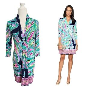 Lilly Pulitzer Margate Dress XS Dont Leave Me Hanging Pink Green V Neck Jersey